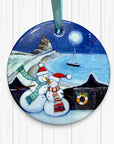 Snowmen at Lindisfarne - Ceramic Tree Decoration
