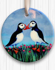 Puffins and Sea Pinks - Ceramic Tree Decoration