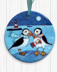 Festive Puffins - Ceramic Tree Decoration