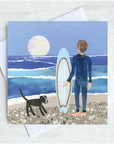 A man and his surf board | Greetings Card