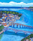 A fine art print of Berwick upon Tweed and the old and new bridge.