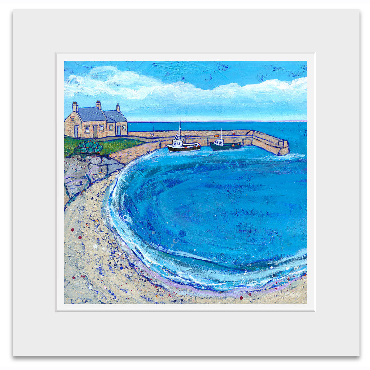 A mounted print of Cove on the east coast of Scotland.