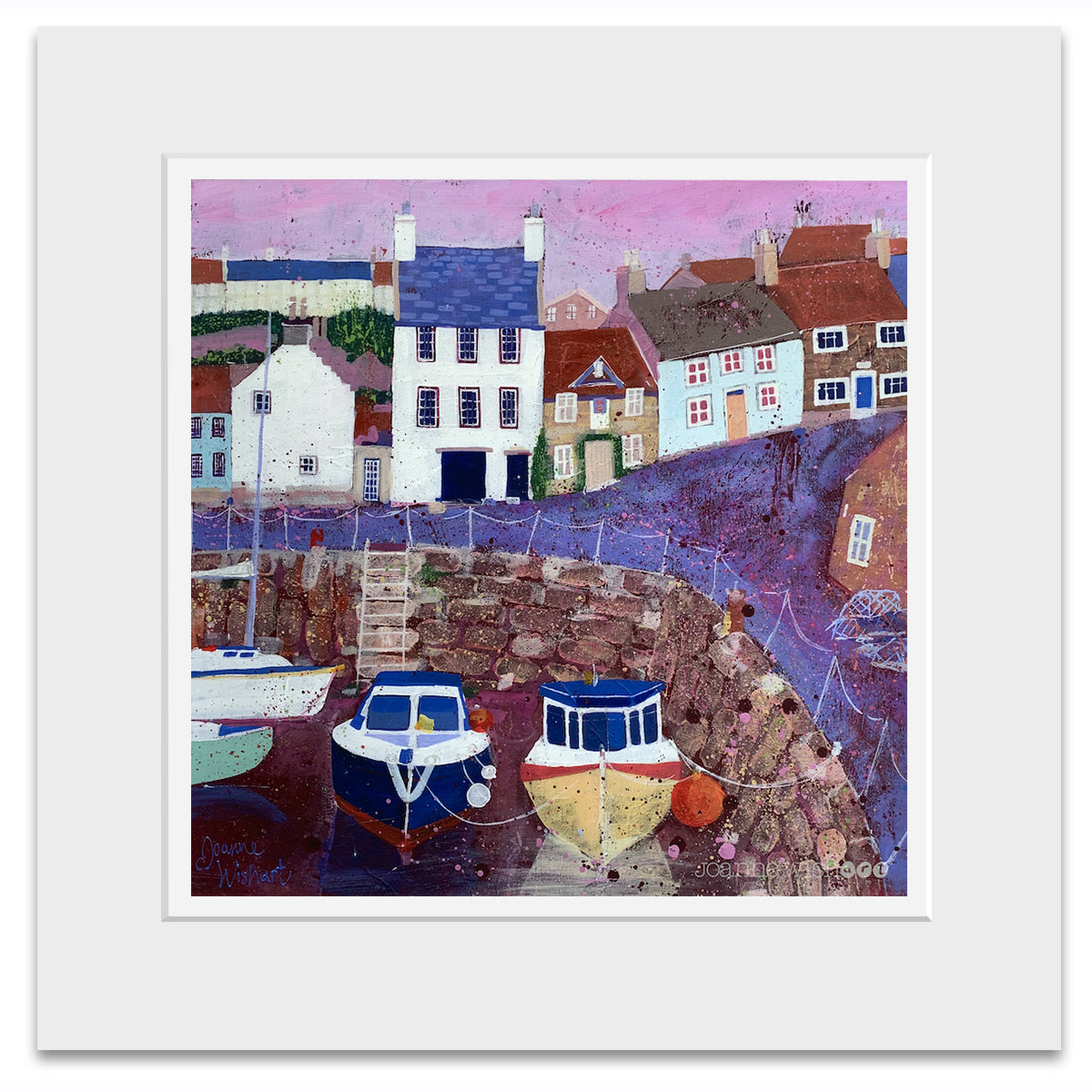A mounted print of Crail harbour in fife.