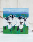 A scottish sheep greetings card featuring the gathering flock.