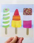 A fun seaside greetings card featuring nostalgic ice lolly images.