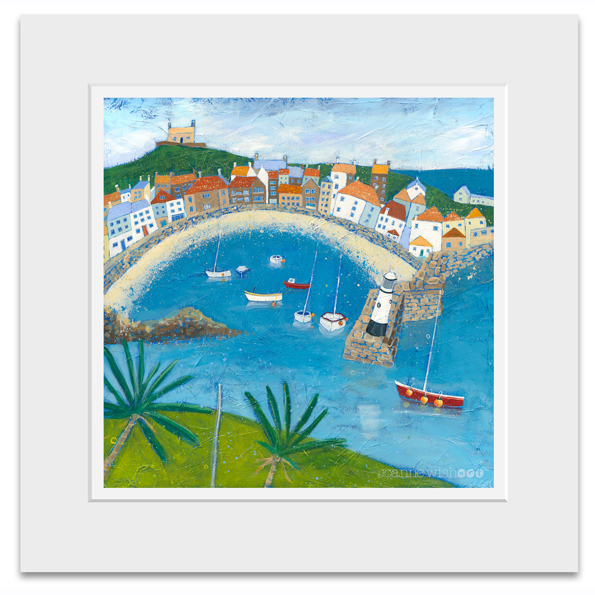 A mounted print of the cornish harbour town of St Ives.