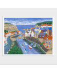 A mounted print of Staithes village looking down the beck.
