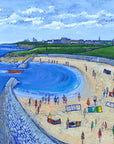 A fine art print of cullercoats with the RNLI lifeboat on the sea.