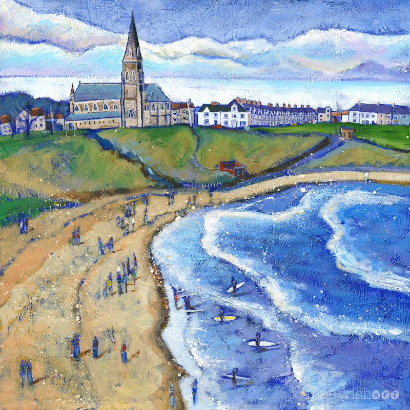 Tynemouth Longsands is a beach beloved by many - but especially by surfers. This beautiful giclee print by Joanne Wishart aims to celebrate their spirit. 