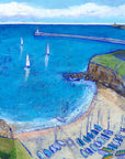 An art print of Tynemouth haven and sailing boats on the mouth of the tyne.
