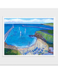 A mounted print of the haven with sailing boats on the mouth of the river tyne.