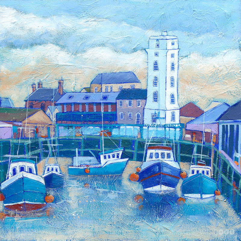 An art print of the north shields fish quay with a wintery sky.