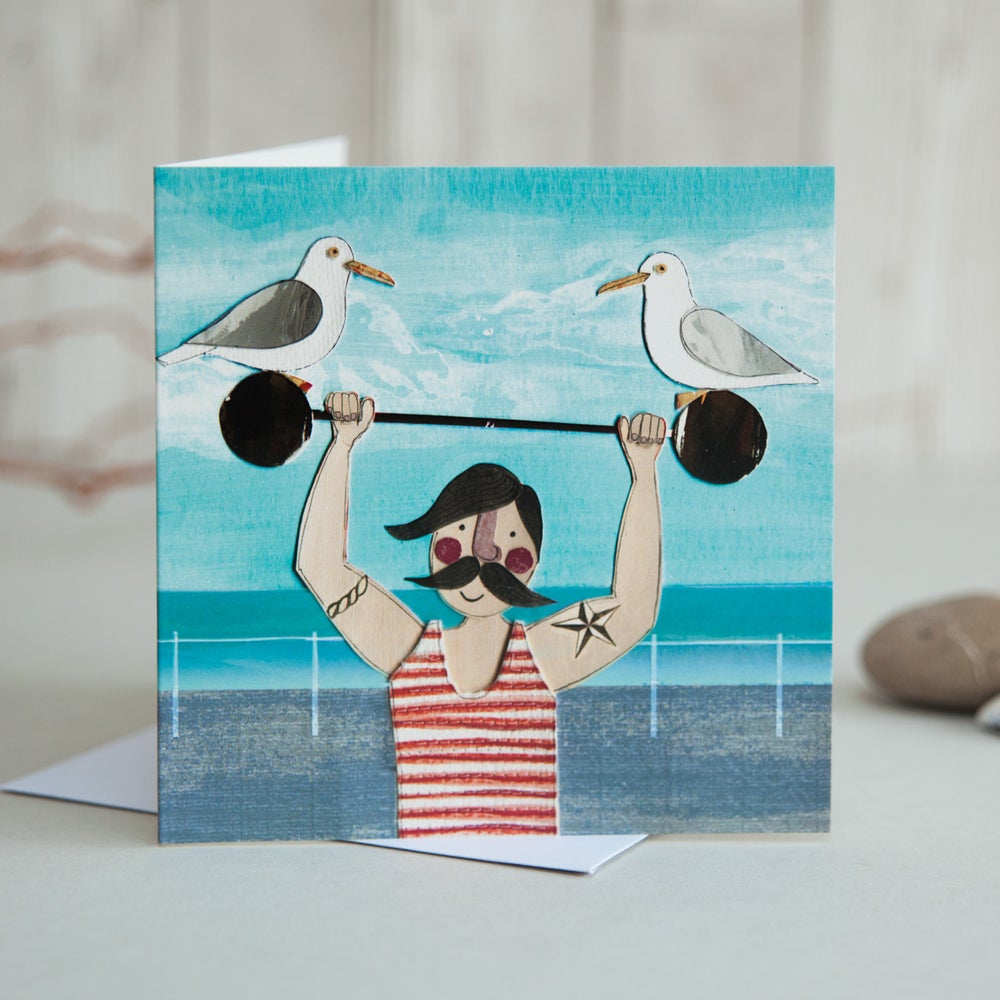 Seaside Strongman | Greetings Card