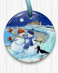 Snowmen at Bamburgh Castle Ceramic Tree Decoration