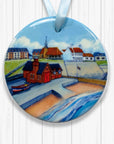 Tree Decoration of Cullercoats lifeboat station and the beach with waves caressing the shoreline 