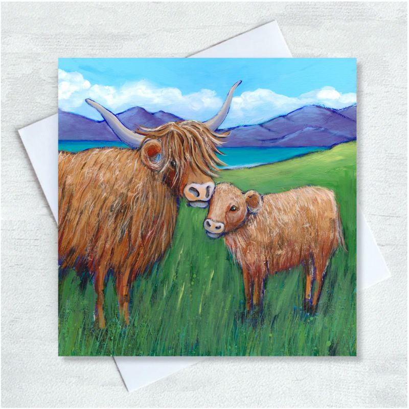Highland Cow and Calf Greetings Card