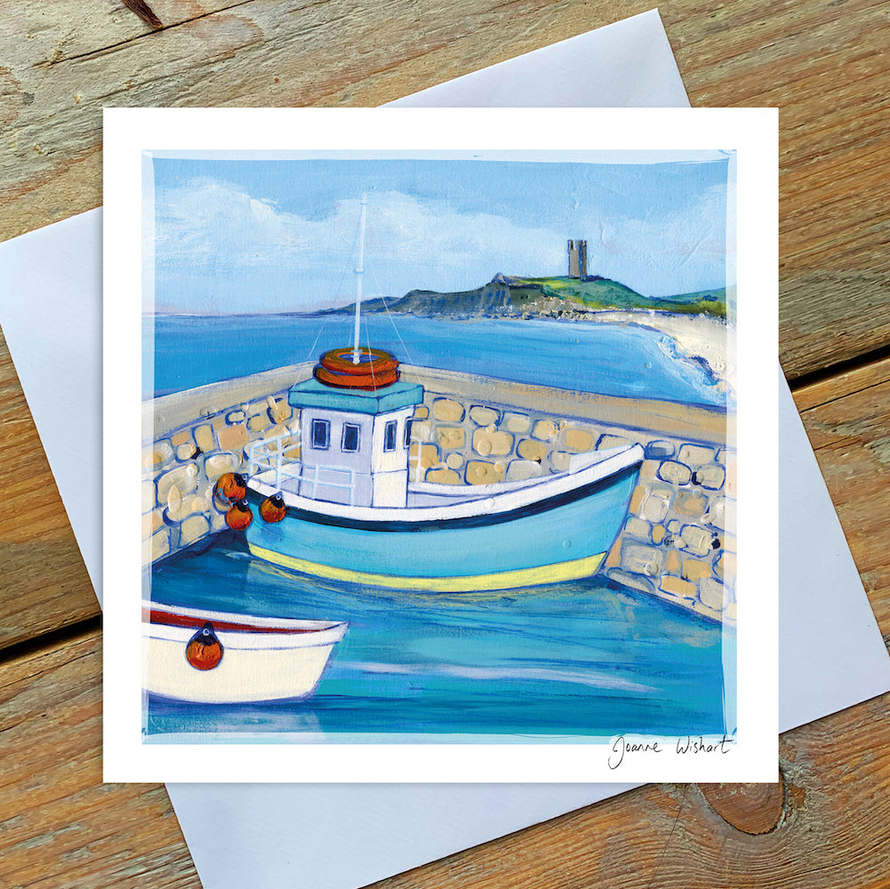 Blue Boat at Beadnell - Greetings Card