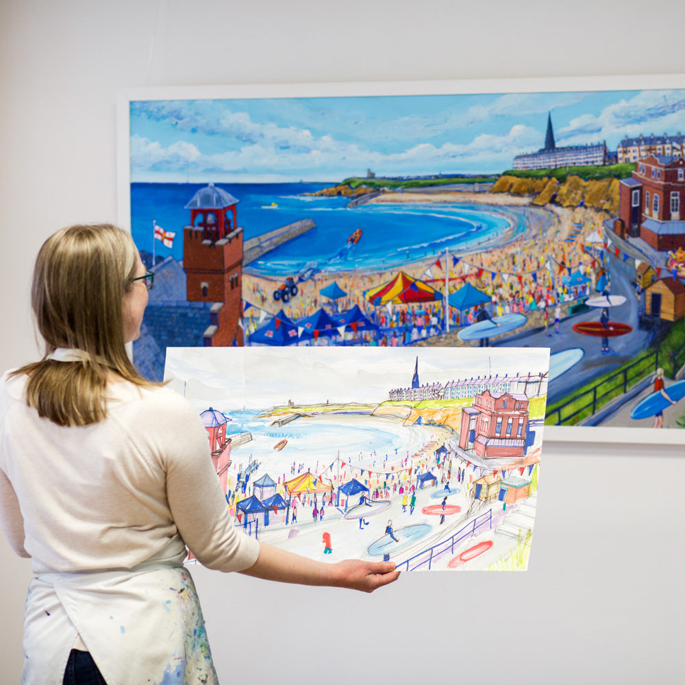Cullercoats Harbour  Day Original Painting