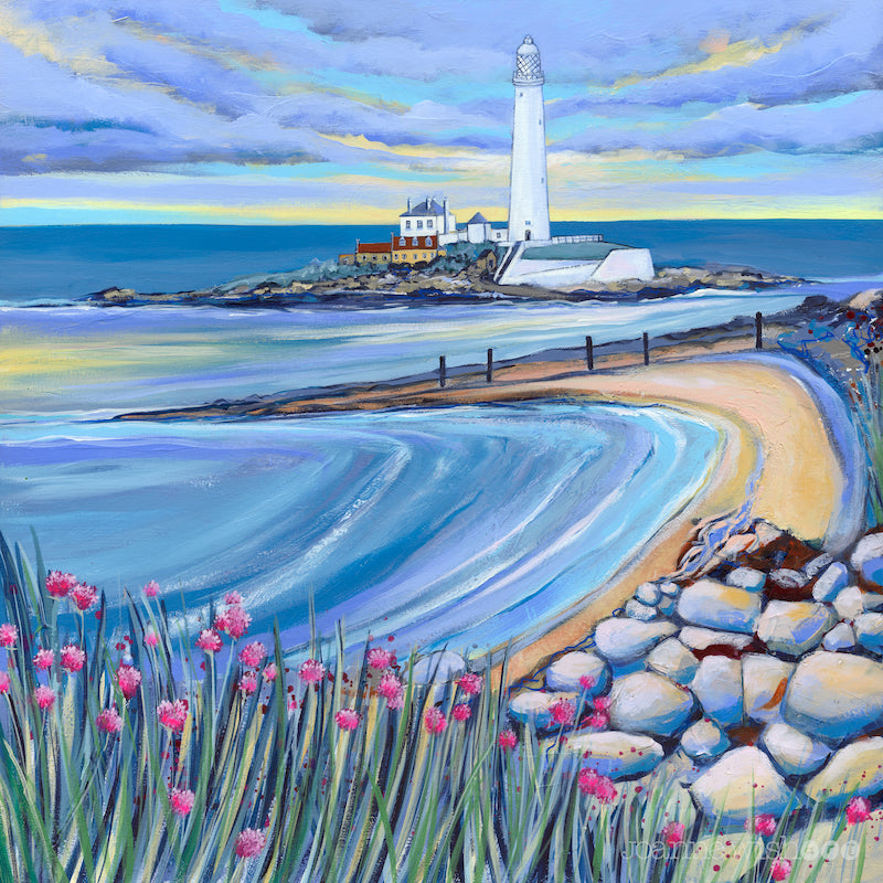 Sea Pinks at St Mary&#39;s - Lighthouse Painting