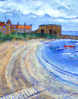 A fine art print of Beadnell Bay and the lime kilns in Northumberland.