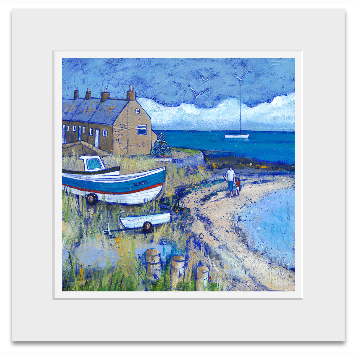 A mounted print of Boulmer in Northumberland.