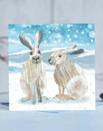Winter Snow Hares Festive Greetings Card