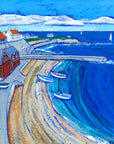 Cullercoats Art print featuring the RNLI lifeboat station and a sweeping curve of sand and coble fishing boats.