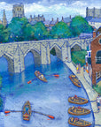 A fine art print of Durham showing the rowing boats on the river and the Cathedral in the background. 