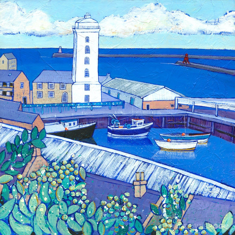 A print of North Shields Fish Quay featuring the Low lights and fishing vessels.