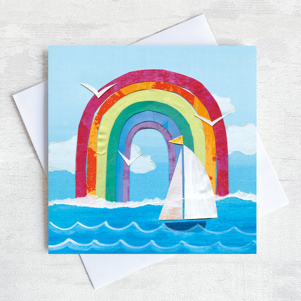 A Greetings Card featuring a Sailing Boat and a rainbow. 
