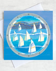 A greetings card featuring a sailing regatta.