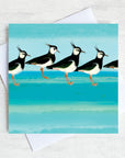 A seabed greetings card with a lapwing design. 