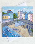 A greetings card of the colourful buildings at Tenby Harbour in Wales.