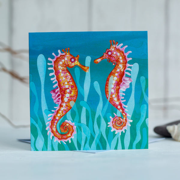 A colourful sea horses greetings card