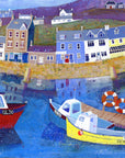 a fine art print of Loch tyne harbour and colourful boats.