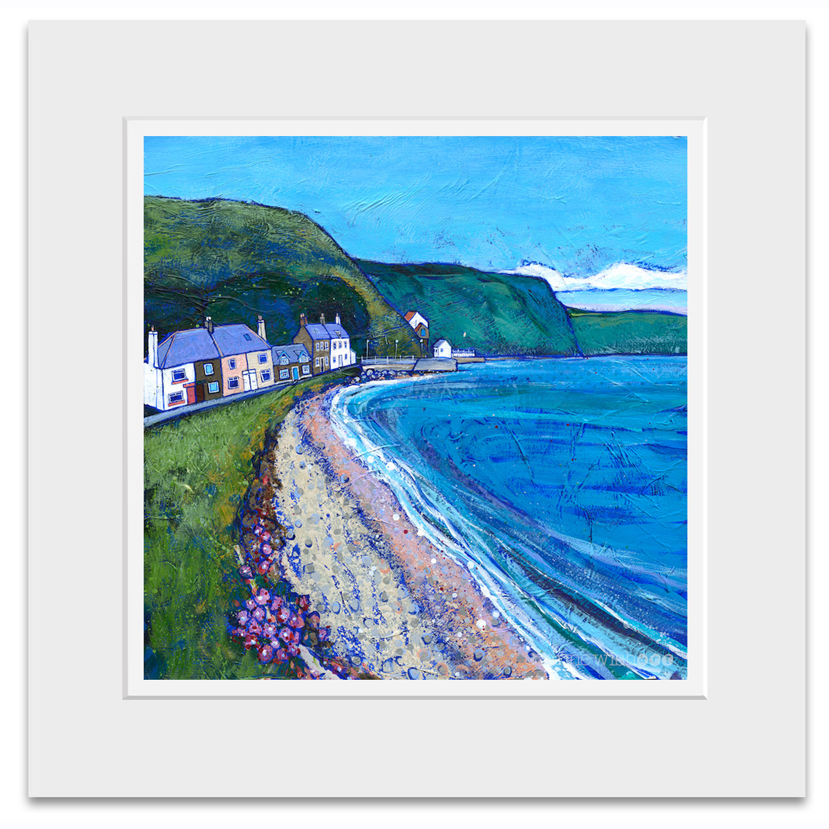 A mounted print of sleepy scottish coastal harbour village of Burnmouth.