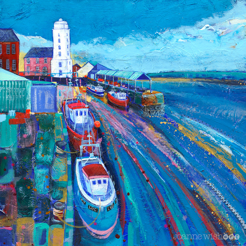 A vibrant splashy painting of the North Shields Fish Quay.