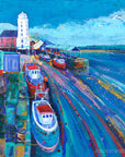 A vibrant splashy painting of the North Shields Fish Quay.