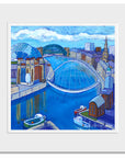 A mounted print of the newcastle city scape with the river tyne sweeping through the image. 