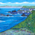 A square print of St Abbs Harbour from a distant viewpoint , featuring an expanse of sea and rock formations.