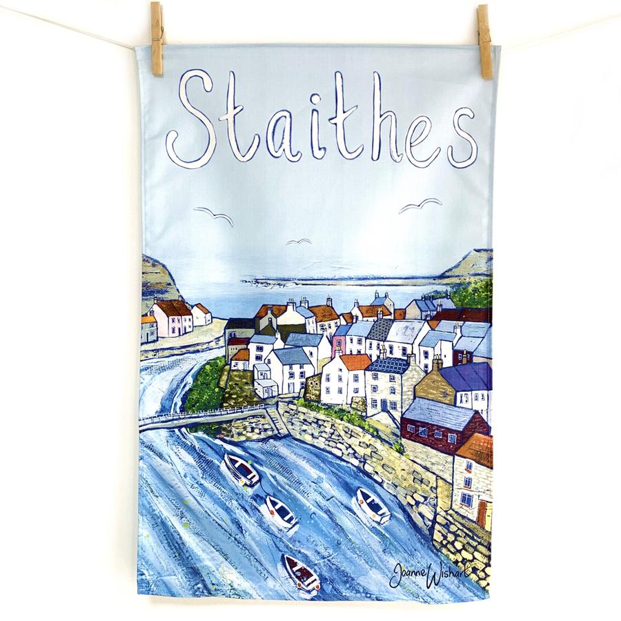 A tea towel of Staithes village.