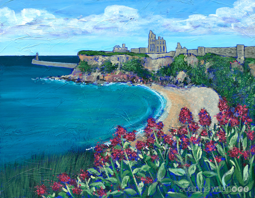 King edwards bay painting featuring the Tynemouth Priory and King Edwards Bay below. 