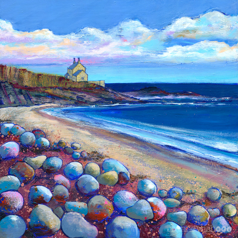 A print of the Bathing house at howick from Rumbling Kern Beach by Joanne Wishart.