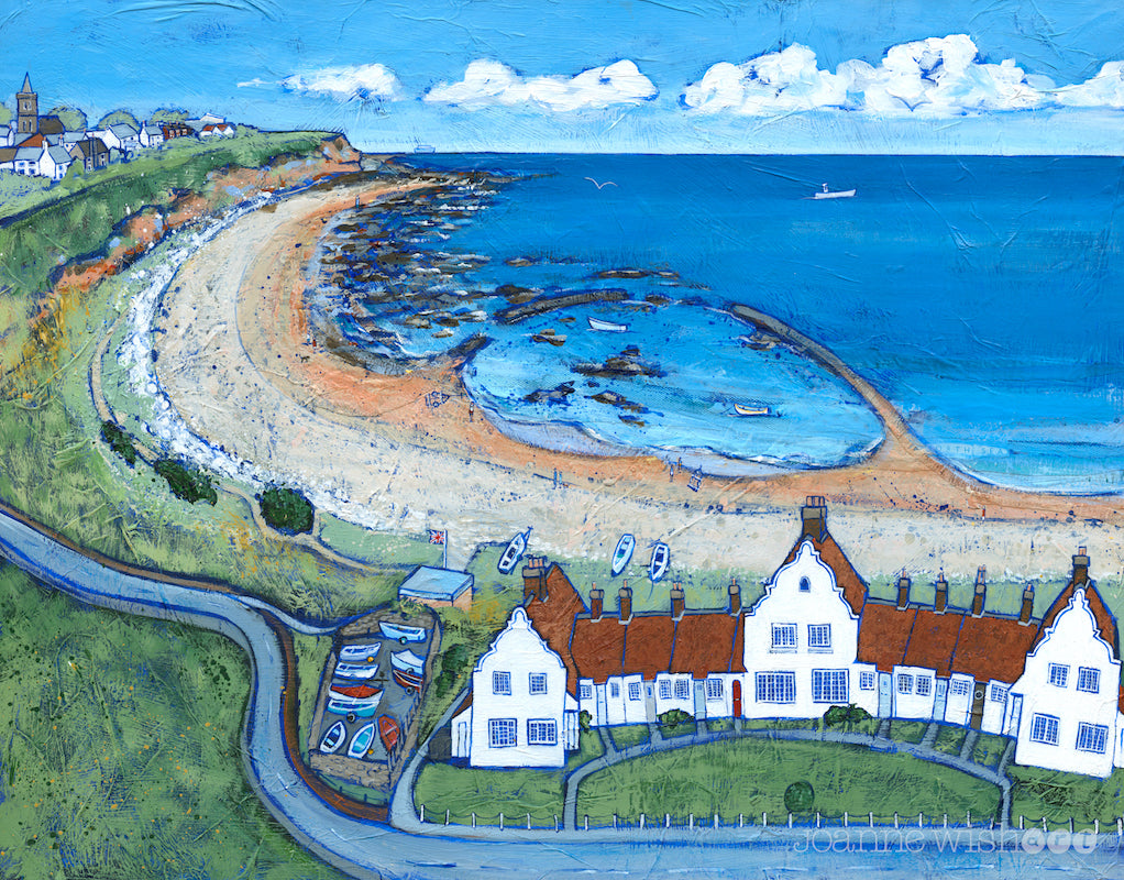A print of Whitburn Bents with the cottage and beach.