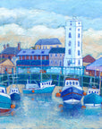 An art print of the north shields fish quay with a wintery sky.