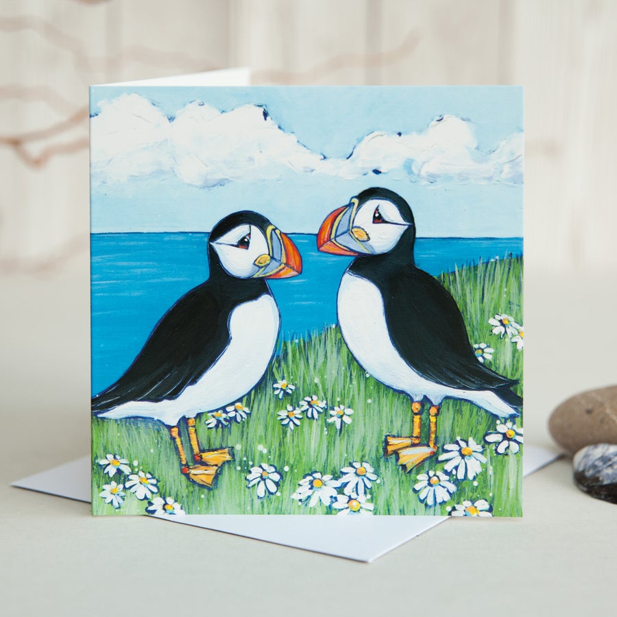 Puffin and Daisies | Greetings Card