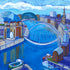 A quirky print of the river tyne sweeping through the newcastle cityscape. 