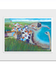 A mounted print of sunny Staithes as seen from the cliff top.